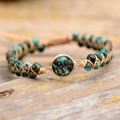 African Turquoise Double-layer Handwoven Bracelet