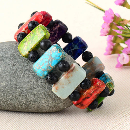 Colorful Imperial Jasper/Natural Stone Beaded Elastic Bracelet