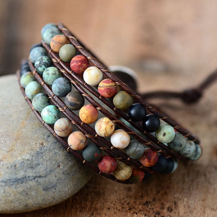 Handcrafted Leather Matte Stone Beaded Bracelet