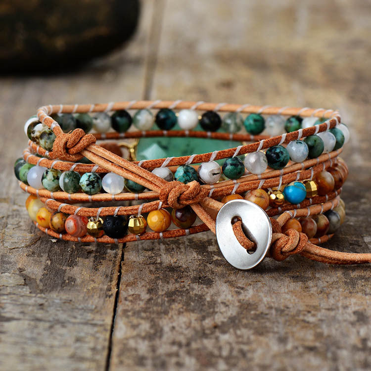 Natural Stone and Agate Woven Bracelet