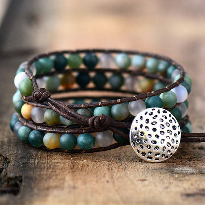 Handcrafted Leather Matte Stone Beaded Bracelet