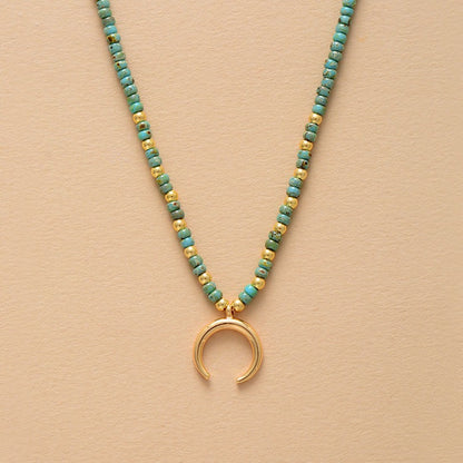 Minimalist Gold-Plated Moon Pendant Rice Bead Necklace