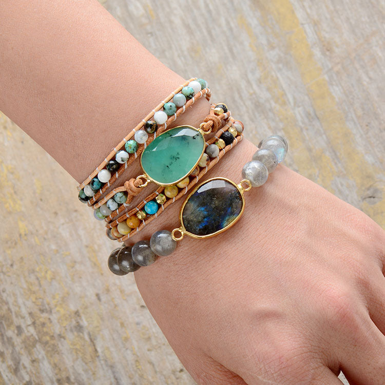 Natural Stone and Agate Woven Bracelet