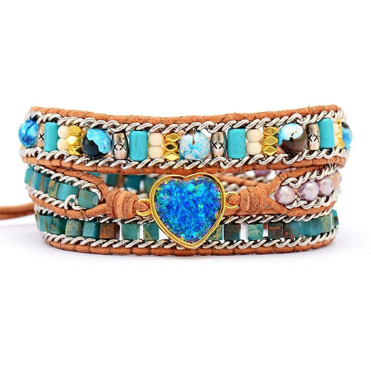Boho Heart Opal Leather Bracelet