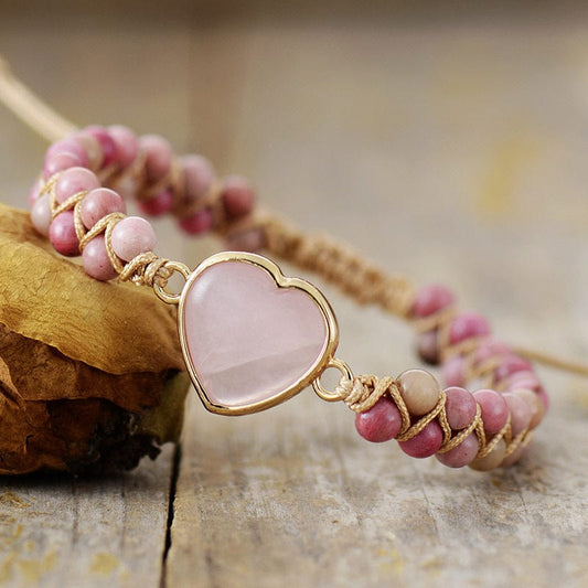 Heart-shaped Natural Stone Handwoven Bracelet