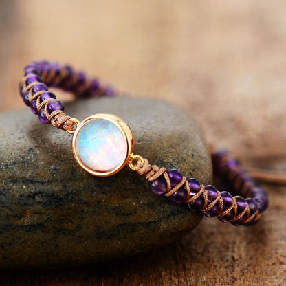 Purple Crystal and Opal Double-layer Braided Bracelet