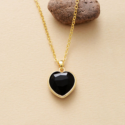 Natural Stone Heart-shaped 18K Gold-plated Pendant Necklace