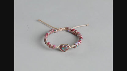 Peach Heart-Shaped Braided Bracelet