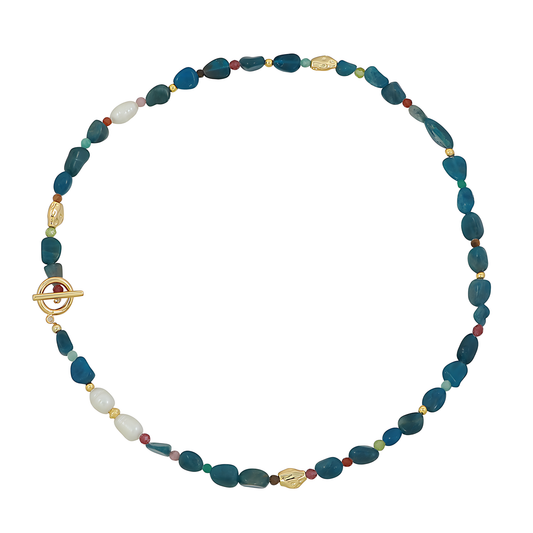Blue Apatite And Freshwater Pearl Necklace